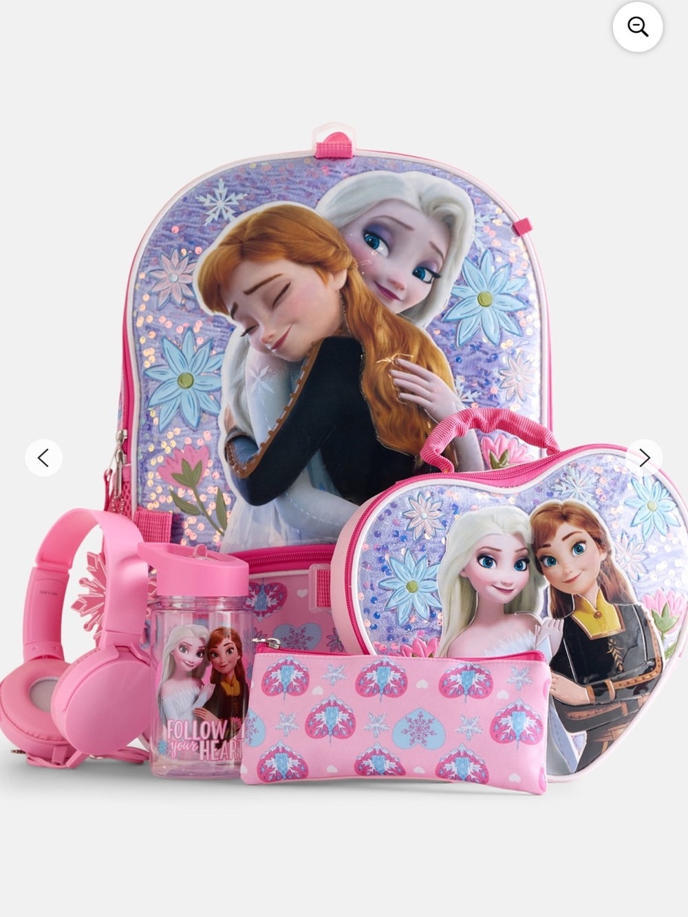 Frozen II Pink Kids Backpack Set with Lunch Bag, Headphones & Bottle